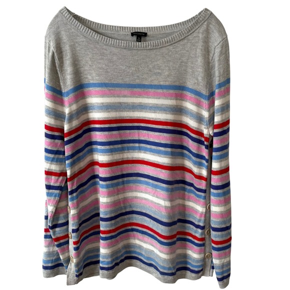 Talbots Sweaters - Talbots Women's Grey‎ Multicolored Stripe Boat Neck Sweater in Size XL